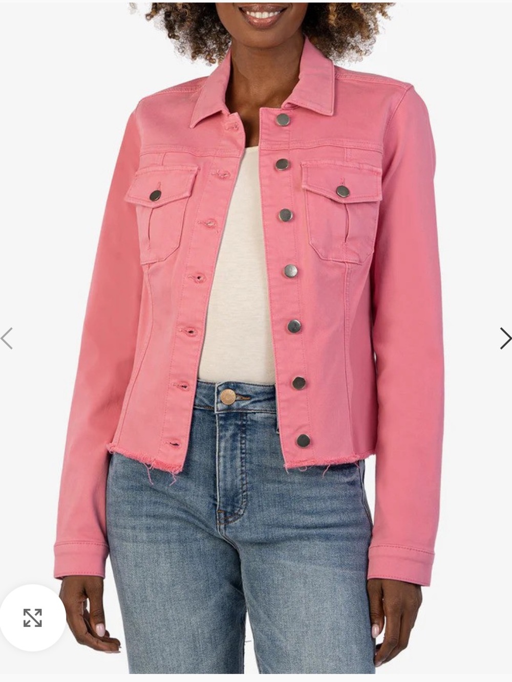 🌷Kut KJ0314MA8 Kara Plush Pink Cropped Jean Jacket With Fray Hem, XL